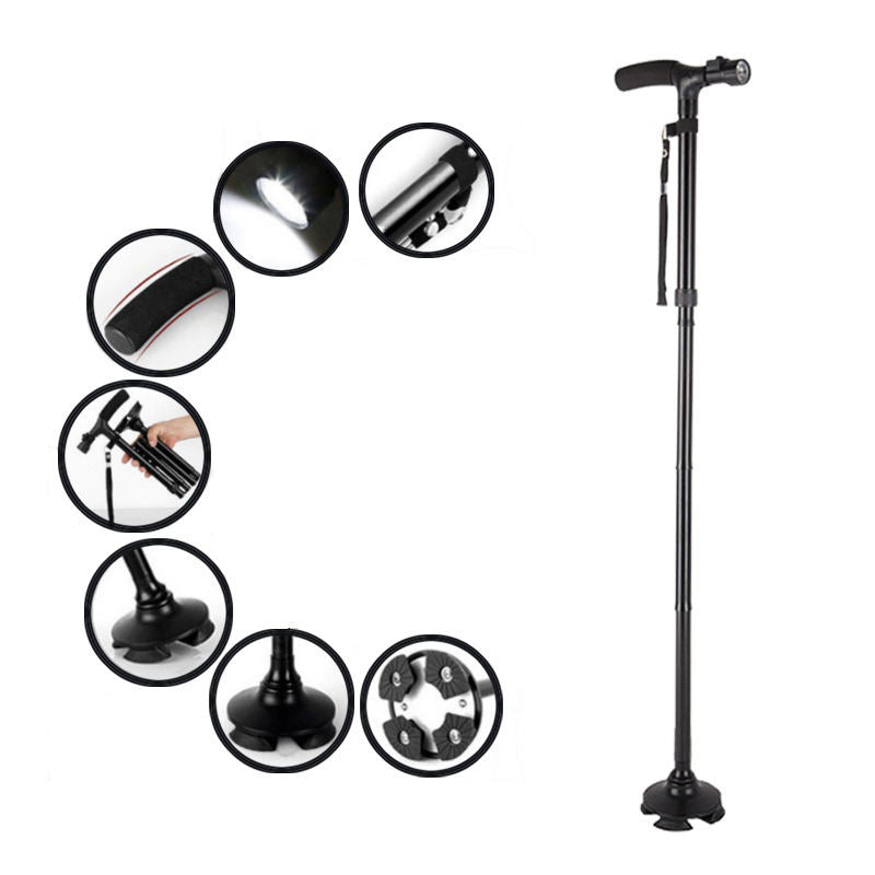 Bastón plegable con Linterna LED y Base Antideslizante