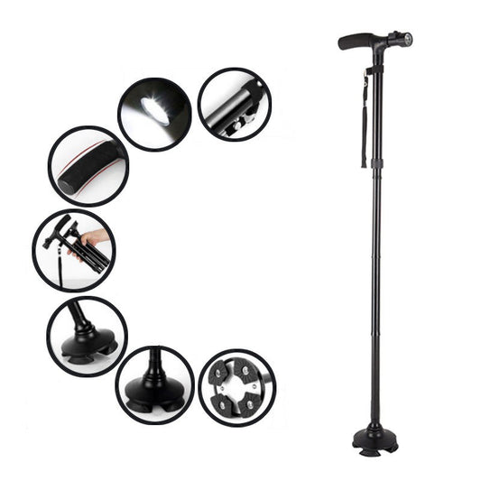 Bastón plegable con Linterna LED y Base Antideslizante