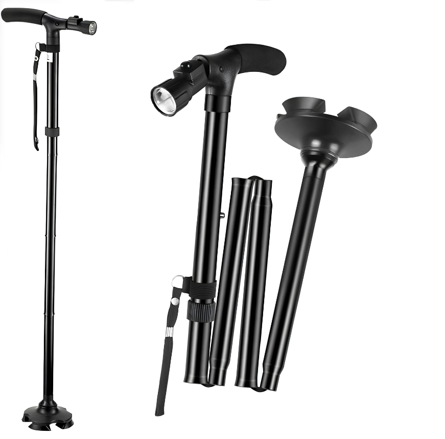 Bastón plegable con Linterna LED y Base Antideslizante